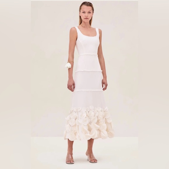 Alexis Dresses & Skirts - Alexis Cream Midi Dress with Floral Hem
